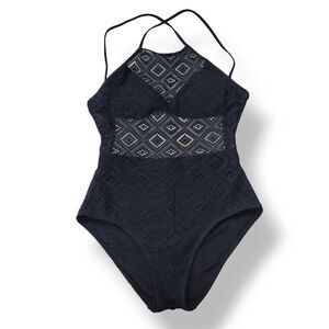 Aerie Crochet One Piece Swimsuit in Black Size Small